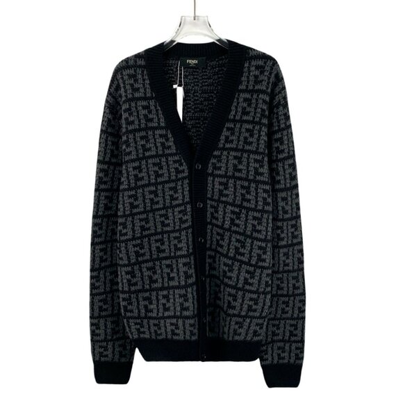 Fendi 2023 Black Cashmere V-Neck Single-Breasted Long-Sleeve Knitted Cardigan Co - Picture 1 of 6